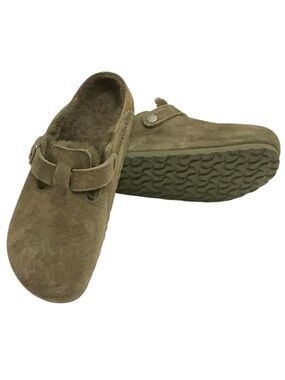 Birkenstock Boston Thyme Green Suede Shearling Lined Clog Size- L 8/EU 39